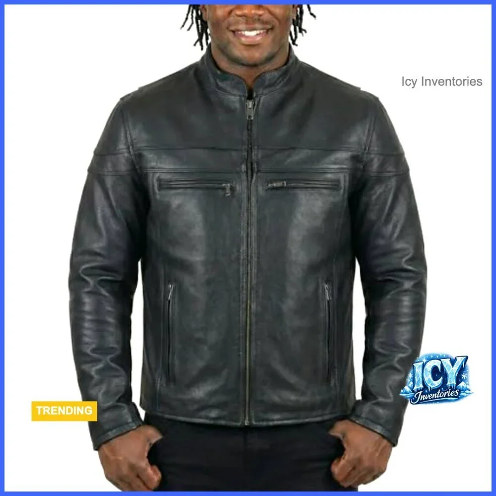Premium Leather Racer Jacket with Vents and Multi Pockets